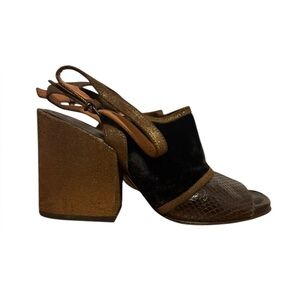 Dries Van Noten Leather Snakeskin Colorblock Gold Glitter Heels